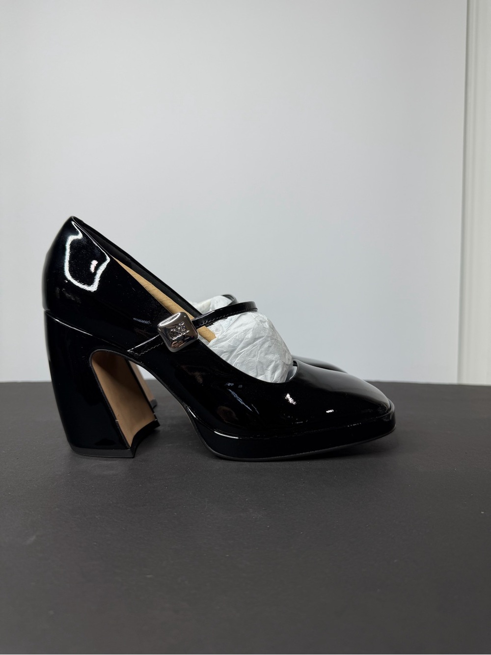Charles & Keith Black Patent Mary Jane Block Heel